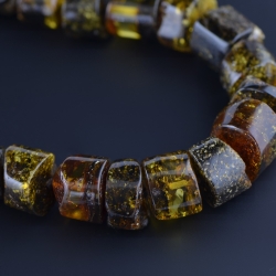 Amber green necklace polished tablet on leather